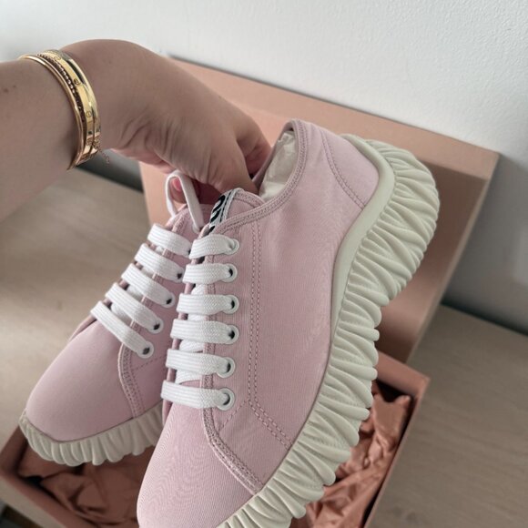 NWT Miu Miu Chunky Low Top Sneakers Gabardine Pink Lace Up White Rubber Soles - Picture 7 of 10